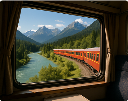 Scenic train ride seen trough the train window